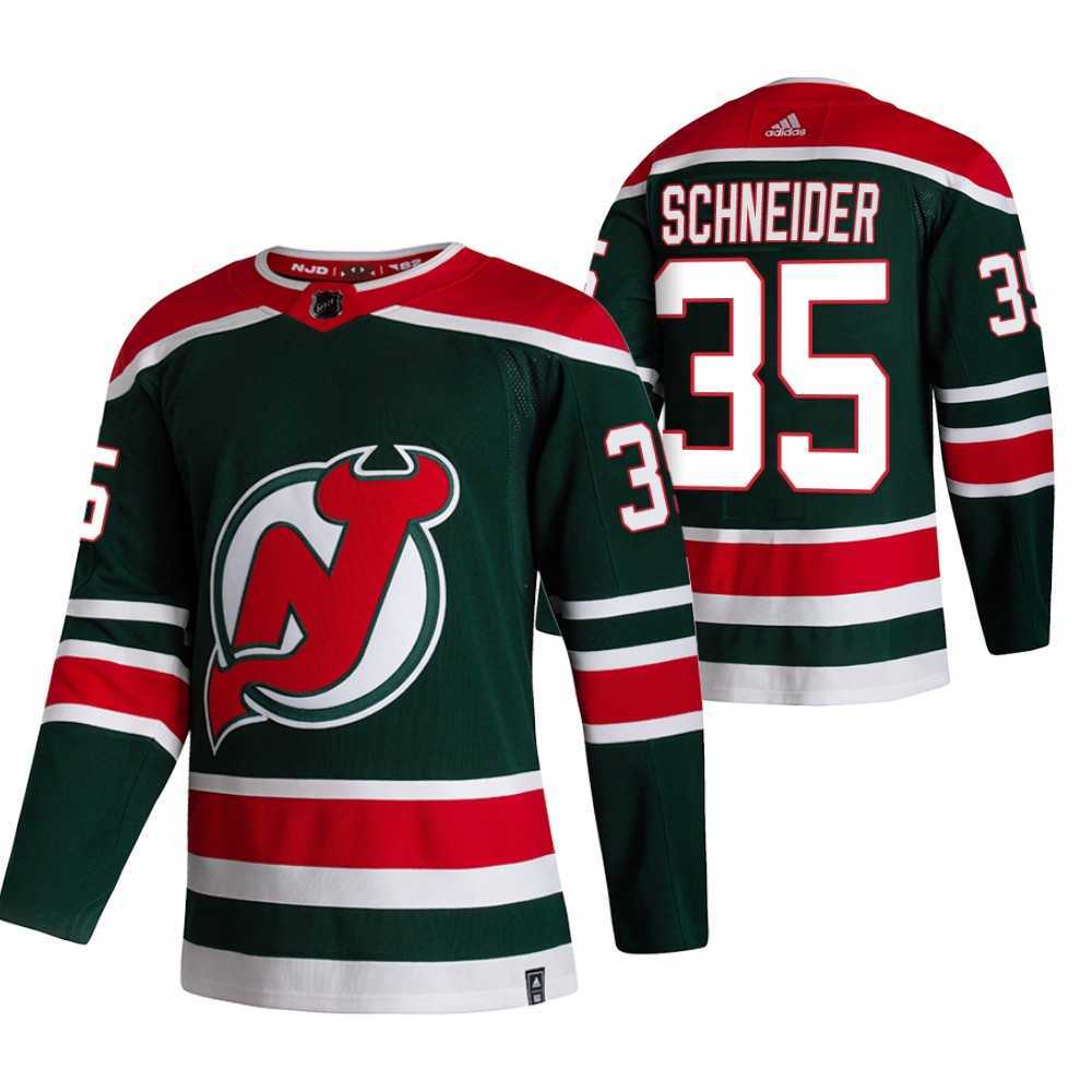 New Jersey Devils 35 Corey Schneider Green Adidas 2020-21 Reverse Retro Alternate Jersey Dzhi